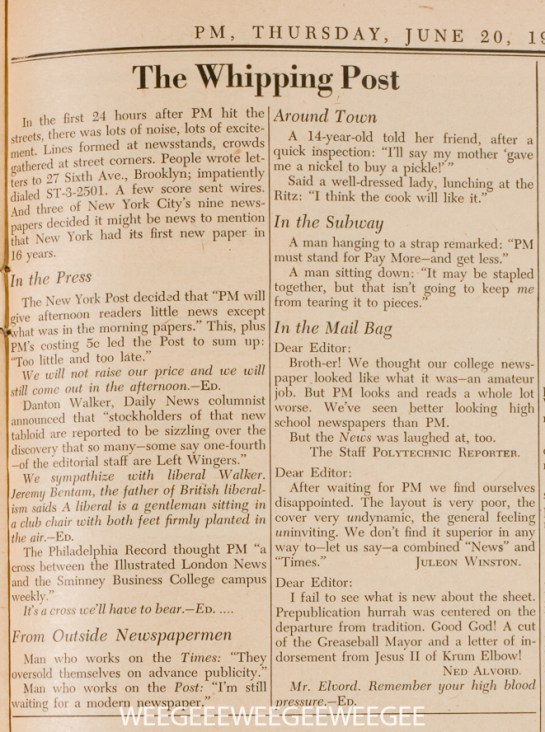 PM Daily, newspaper, 1940